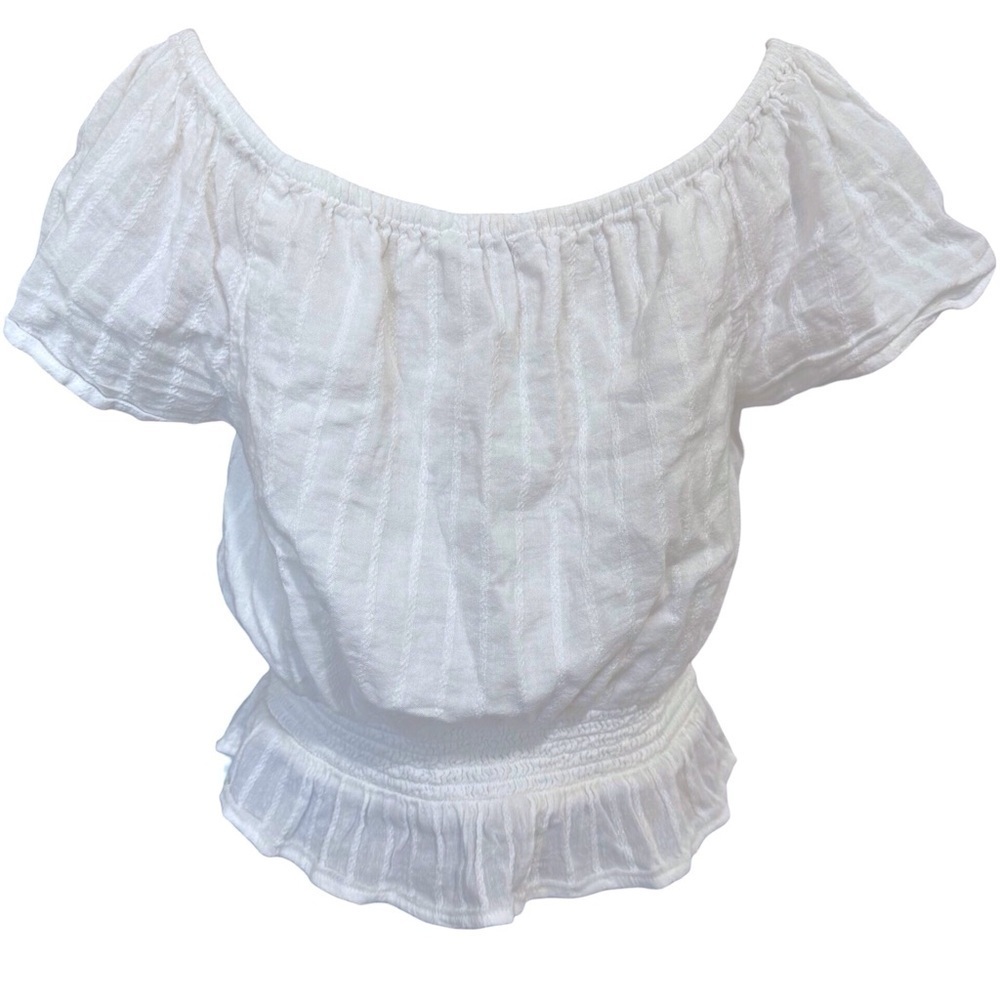 American Eagle Puff Sleeve Eyelet Bubble Blouse Size Medium White - Picture 4 of 6